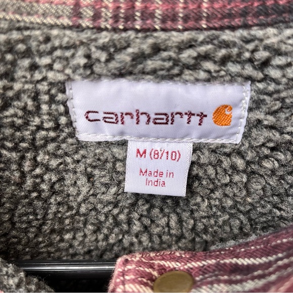 Carhartt Wm’s Hubbard Sherpa Lined Plaid Flannel Shirt Jacket In Deep Wine Sz M - Picture 3 of 16